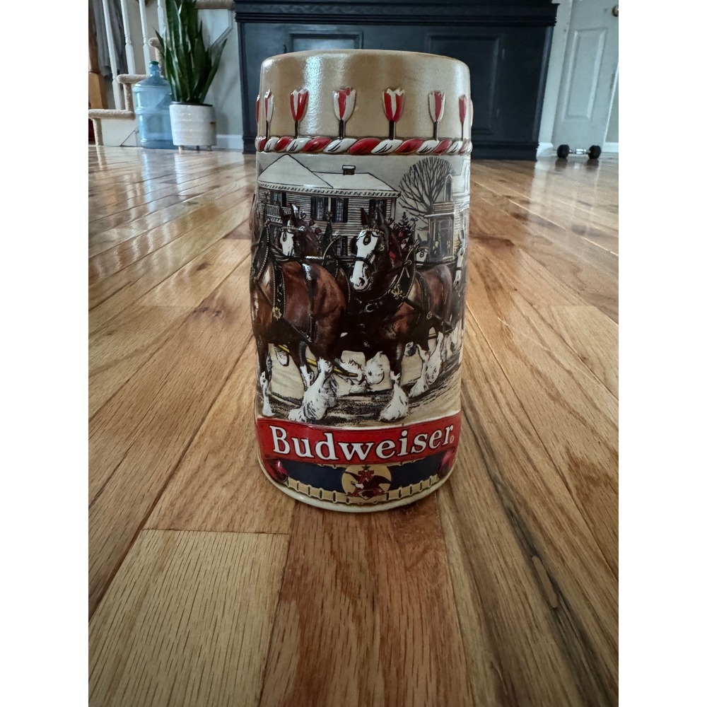 Budweiser 1986 Holiday Beer Stein Ceramarte Brazil Clydesdale Collector Series